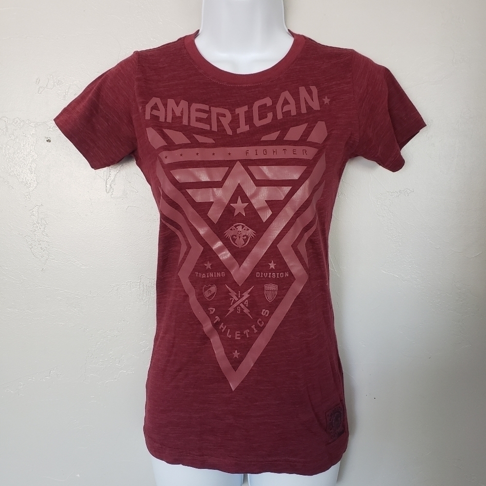 American Fighter Women's XS Burgundy Red Short Sleeve Shirt Graphic Tee Top